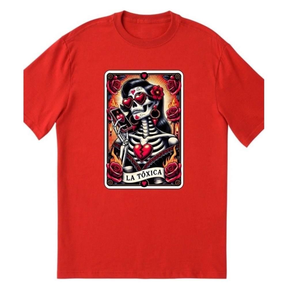 La Toxica Mexican Tarot Card Latina Woman Chicana T-Shirt Red‎ Small